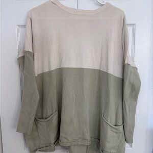 Two-Tone Beige and Green Sweater